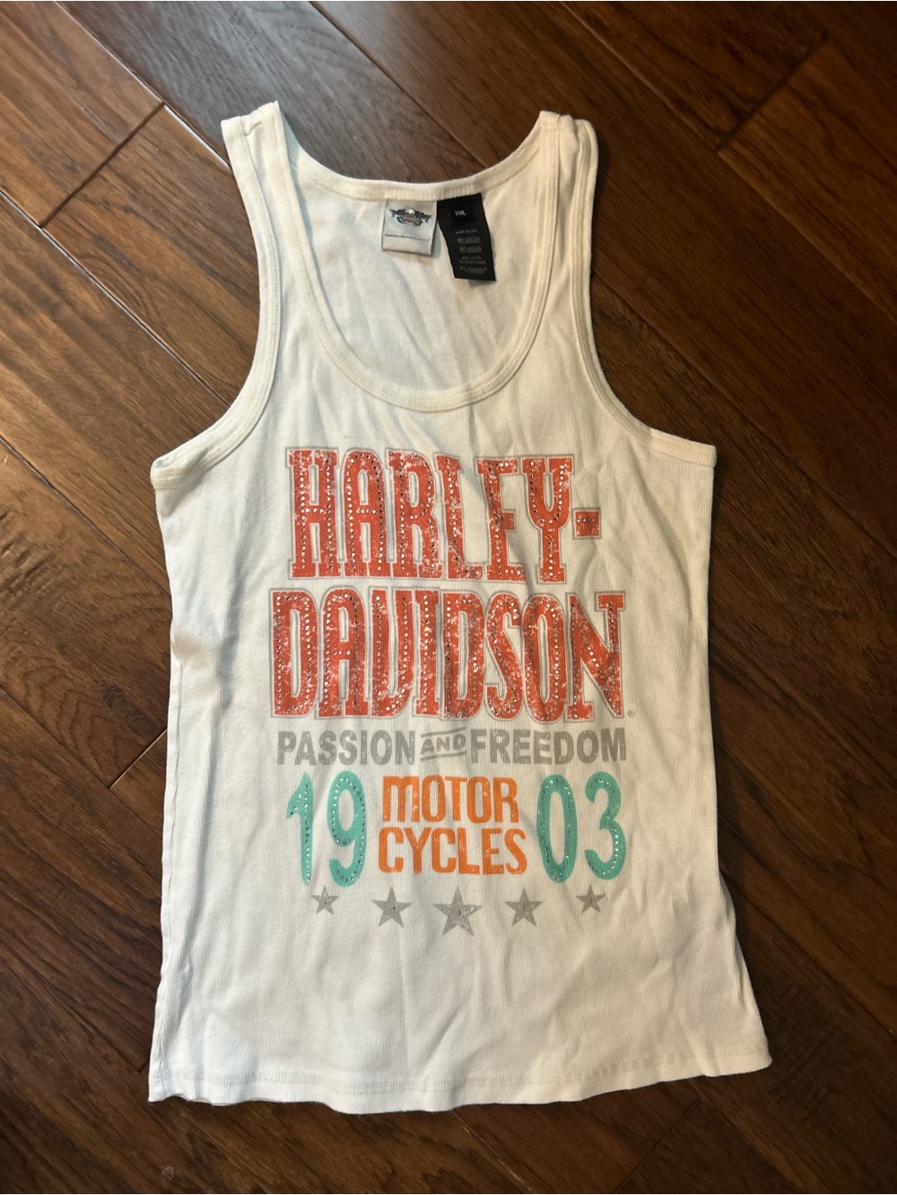 Harley-Davidson White Ribbed Tank with Small Multicolor Logo